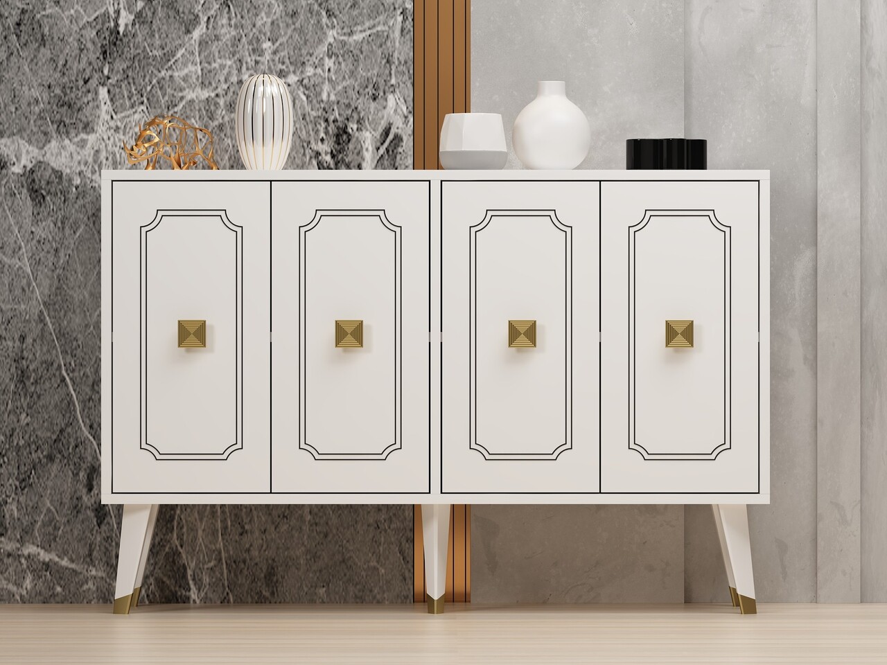 Consola, Hanah Home, Roland, 120x80x30 cm, Alb/Auriu - imagine 6